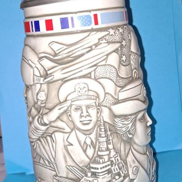 Vintage Beer Stein Tribute To The American Armed Forces 1990 Avon Numbered - Picture 1 of 9